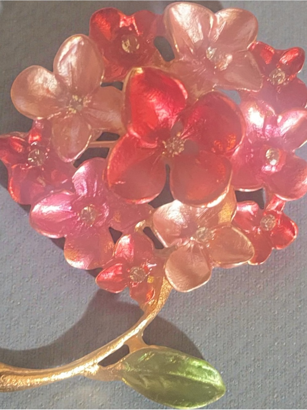 Floral Enamel Brooch in Pink and Red